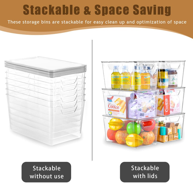 Freebat 6 Pack Clear Storage Bins with Lids, 7 Quart Stackable Storage Boxes for Storage and Organization, Plastic Storage Containers with Lids, Plastic Bins with Handles for Office, Bedroom, Study Room - Image 3
