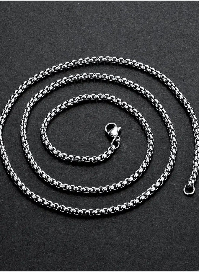 Generic Square Pearl Chain Titanium Steel Chain Stainless Steel Chain, Men's Fashion Versatile Necklace (Silver, 2.5mm/65cm)  - Image 2