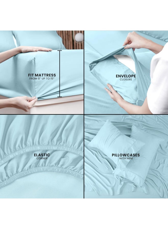 Utopia Bedding Queen Bed Sheets Set - 4 Piece Bedding - Brushed Microfiber - Shrinkage and Fade Resistant - Easy Care (Queen, Ice Blue) - Image 4