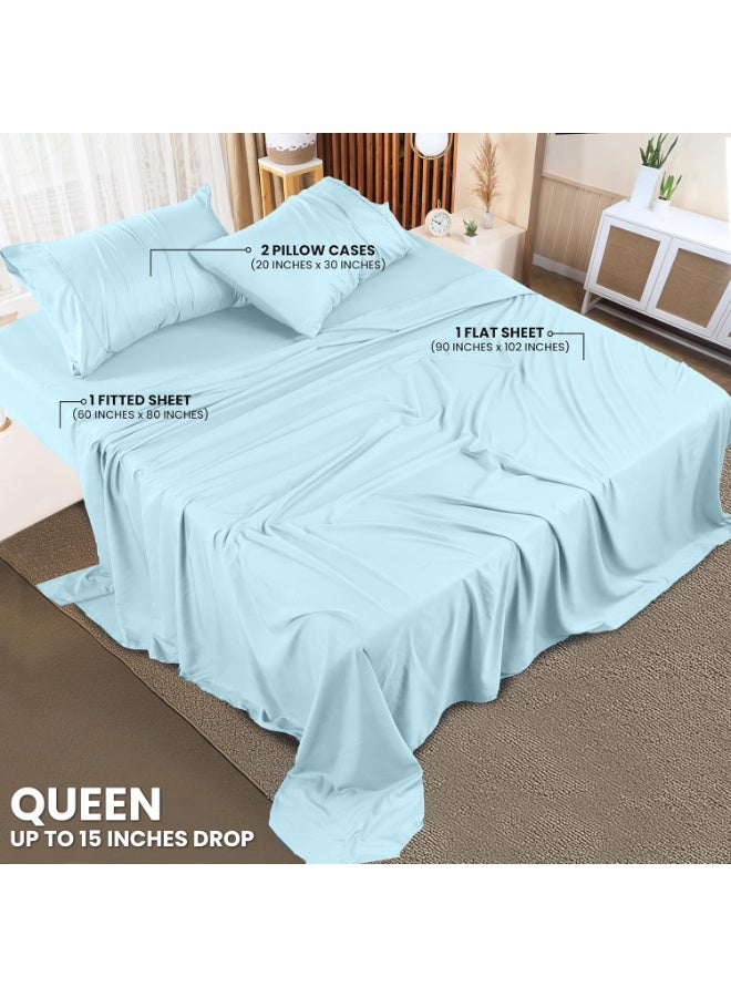 Utopia Bedding Queen Bed Sheets Set - 4 Piece Bedding - Brushed Microfiber - Shrinkage and Fade Resistant - Easy Care (Queen, Ice Blue) - Image 3