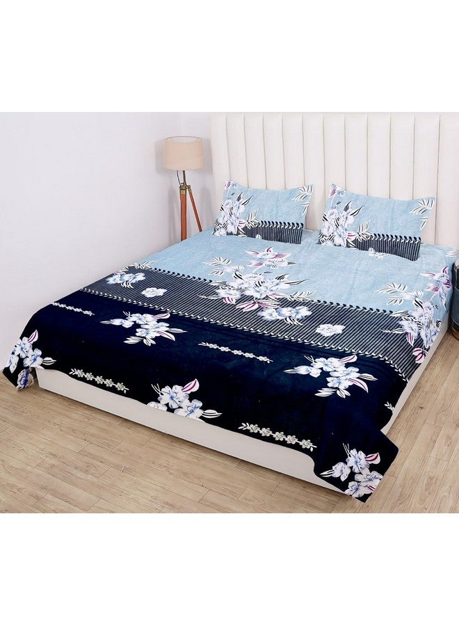 RD TREND 190 GSM Flannel Warm Bedsheets for Winter, Double Flat Size 90 x 100 Inches, 2 Pillow Covers 18 x 28 Inches (Aqua Flower, Double Flat)300 TC - Image 1
