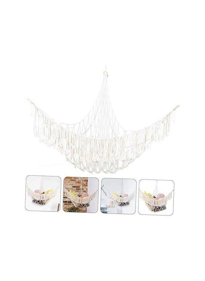 Nariele Yoga Ball Stand Corner Ball Storage Hammock Sully Plush Storage Toys Potato Basket Soccer Storage Rack Stuffed Dogs for Kid Hammock Net Braid Triangle White Cotton Child - Image 4