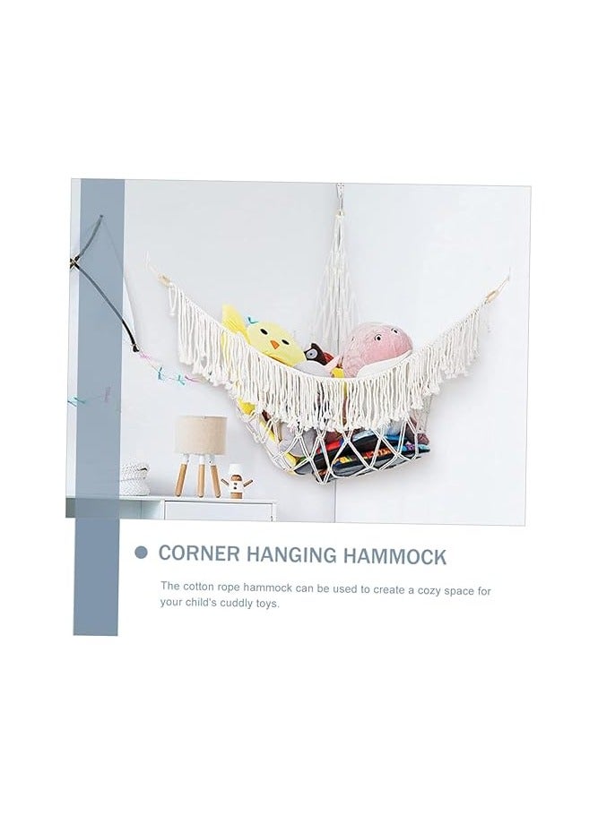 Nariele Yoga Ball Stand Corner Ball Storage Hammock Sully Plush Storage Toys Potato Basket Soccer Storage Rack Stuffed Dogs for Kid Hammock Net Braid Triangle White Cotton Child - Image 2