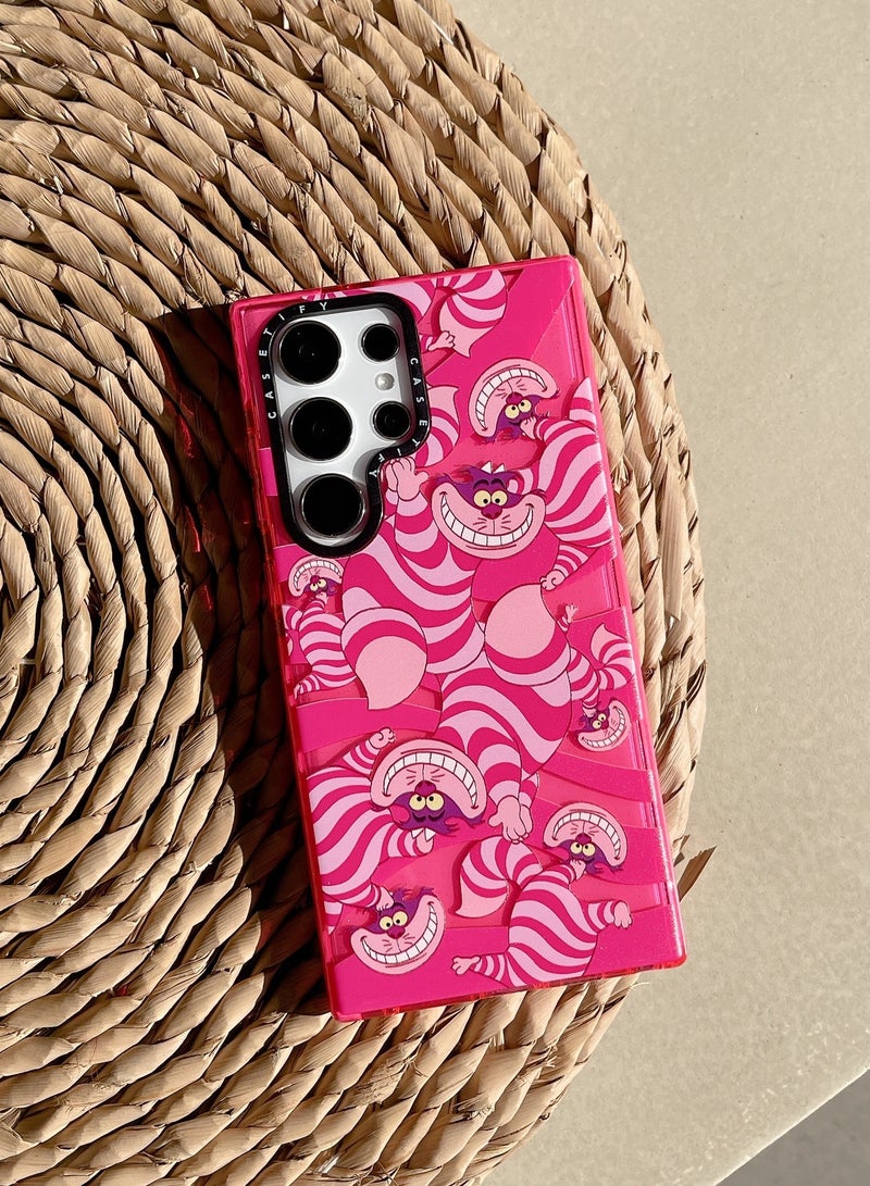 كاستيفي غريب الأطوار Cheshire Grin - حافظة هاتف مخططة باللون الوردي الزاهي لهاتف Samsung Galaxy S23 Ultra - Image 2