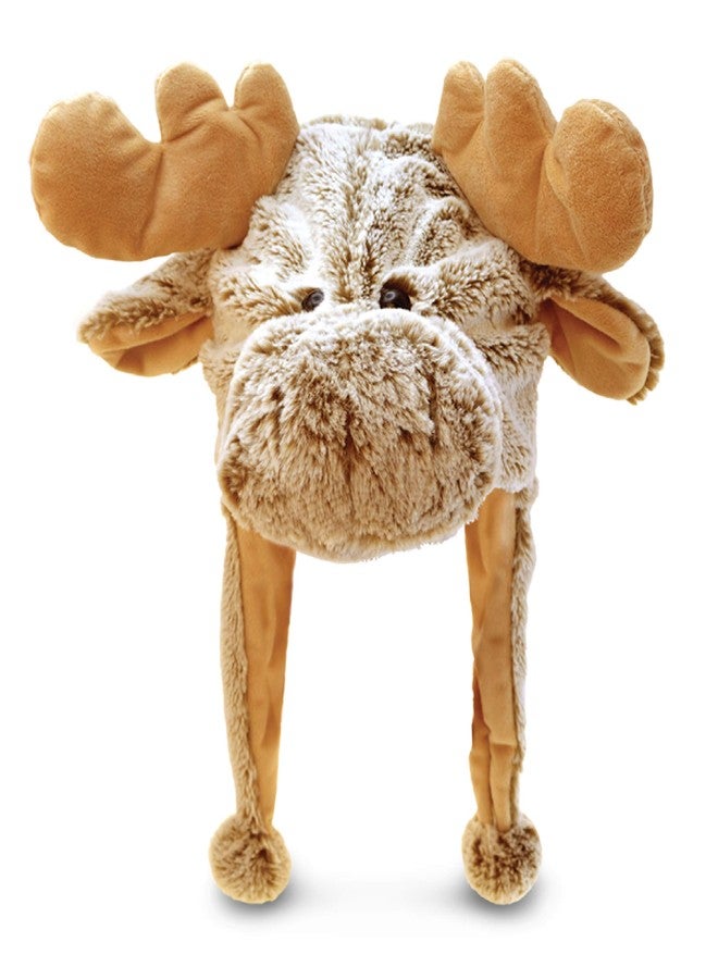 Puzzled DolliBu Brown Moose Plush Hat - Moose Stuffed Animal Winter Hat with Cozy Fleece, Warm Fluffy Beanie, Funny Adult and Kids Beanie with Ear Flaps for Halloween or Cosplay - One Size - Image 1