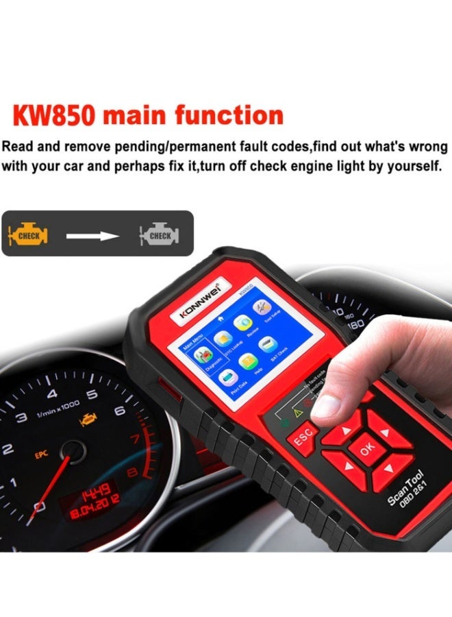 Konnwei KW850 OBDII Scanner Auto Code Reader Diagnostic Check Engine Light Scan Tool for OBDII Cars After 1996 - Image 3