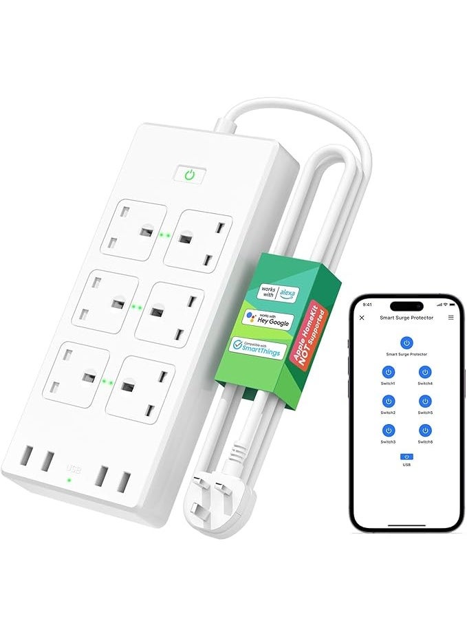 Meross Smart Power Strip, 6 AC Outlets and 4 USB Ports, smart extension lead alexa compatible, Compatible with Google Home, SmartThings, Timer and Voice/Remote Control, 2.4GHz WiFi - Image 1
