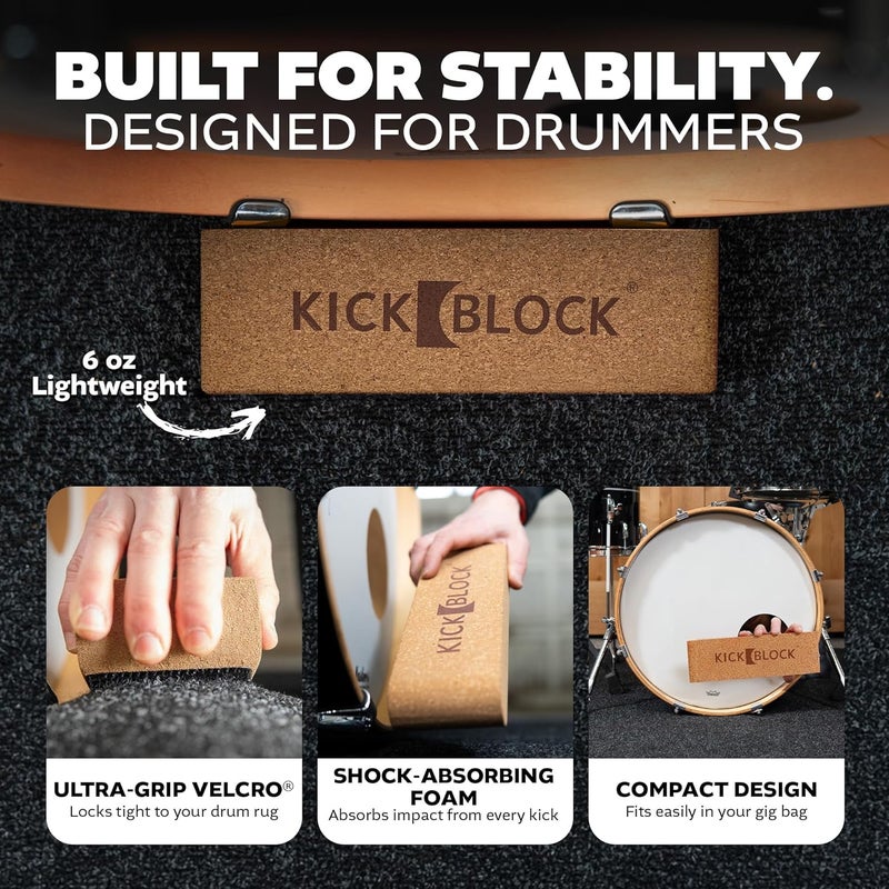 KickBlock Bass Drum Anchor – World’s Best Drum Stopper for Creep and Slide Prevention – Ultra-Grip Technology – Lightweight and Portable Accessory – Natural Cork - Image 3