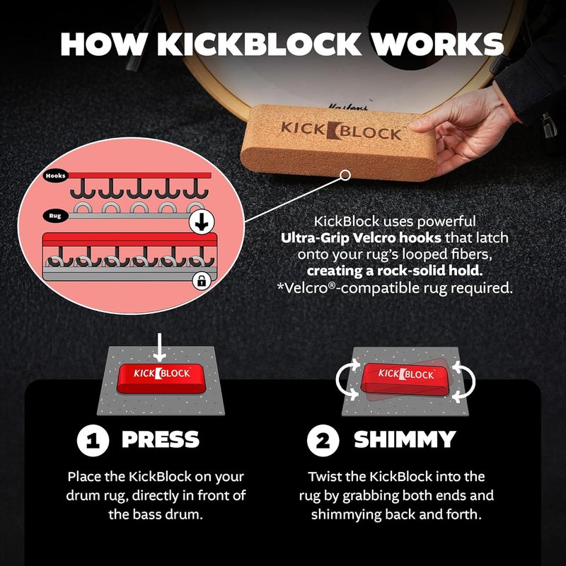 KickBlock Bass Drum Anchor – World’s Best Drum Stopper for Creep and Slide Prevention – Ultra-Grip Technology – Lightweight and Portable Accessory – Natural Cork - Image 4