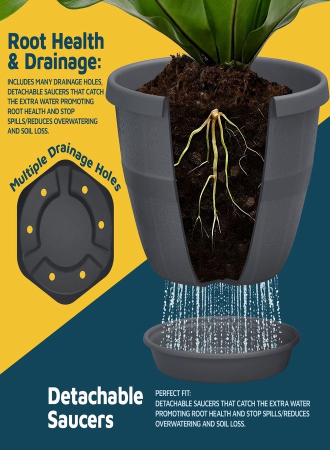 LifeMaster 10-Inch Whiskey Barrel Planters Outdoor Pack of 2 - Durable Plastic Plant Pots for Indoor & Outdoor Use with Drainage & Saucer, Lightweight Rustic Barrel Planters for Flowers, Herbs & Small Plants - Image 4