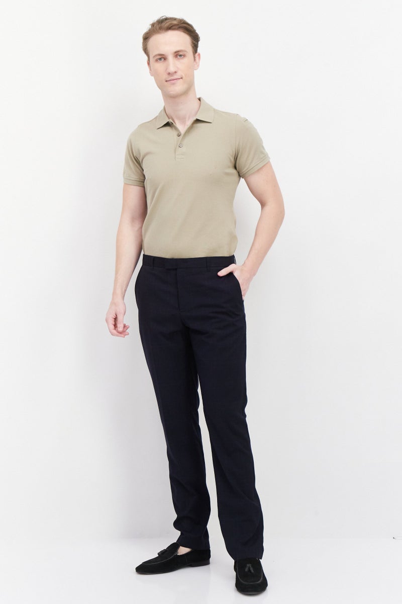 SELECTED بنطال رسمي مزخرف للرجال بقصة ضيقة، أزرق Navy - Image 3