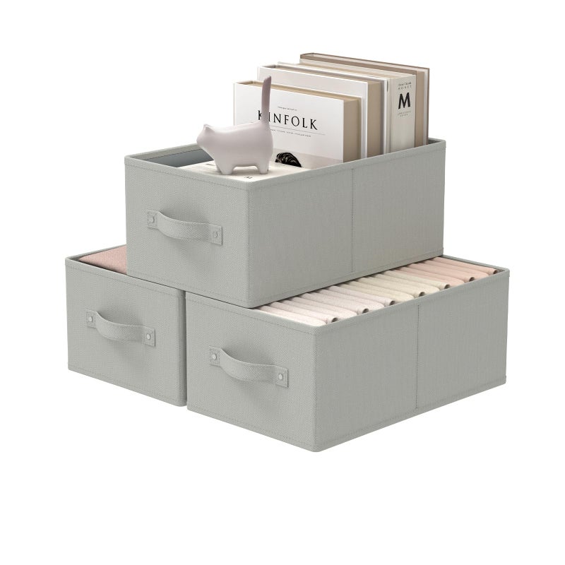 GUOHNHE Fabric Storage Boxes for Shelves, 3 Pack Foldable Cloth Bins, Closet Organizers System with 2 Handles, Durable and Sturdy, Saving Space, Grey, 16.1 x 9.8 x 6.5 In, XSNY11GM-3 - Image 1