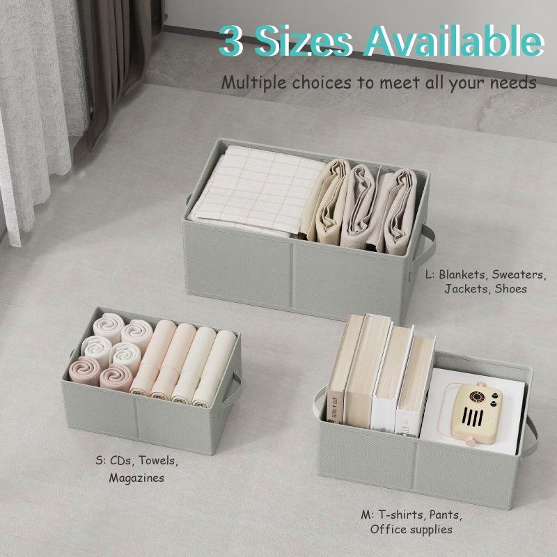 GUOHNHE Fabric Storage Boxes for Shelves, 3 Pack Foldable Cloth Bins, Closet Organizers System with 2 Handles, Durable and Sturdy, Saving Space, Grey, 16.1 x 9.8 x 6.5 In, XSNY11GM-3 - Image 5