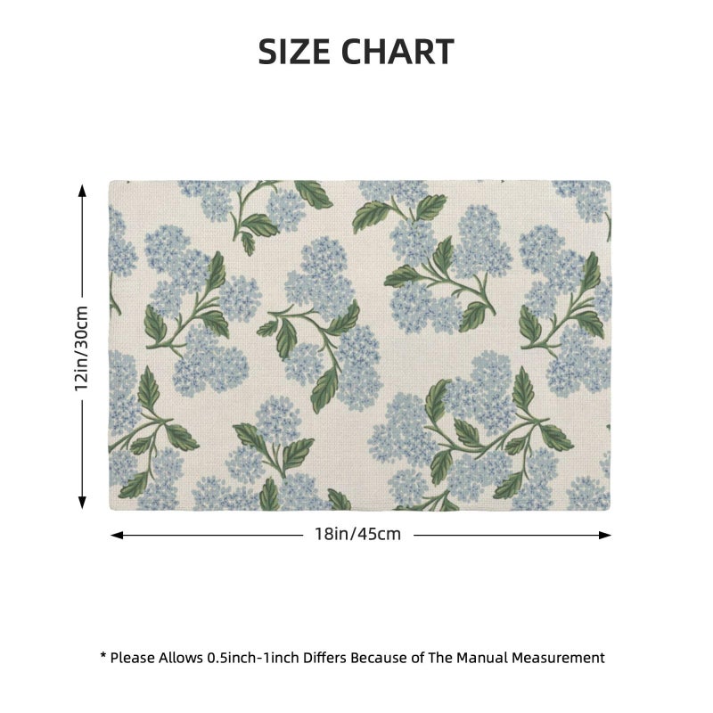 DAFENA Blue Green Spring Placemats Set of 4 Hydrangea Flower Decor Place Mats 12x18 Inch Vintage Floral Summer Seasonal Decorative Linen Table Mats for Home Kitchen Dining Party Table Decoration - Image 3