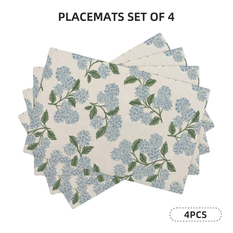 DAFENA Blue Green Spring Placemats Set of 4 Hydrangea Flower Decor Place Mats 12x18 Inch Vintage Floral Summer Seasonal Decorative Linen Table Mats for Home Kitchen Dining Party Table Decoration - Image 2