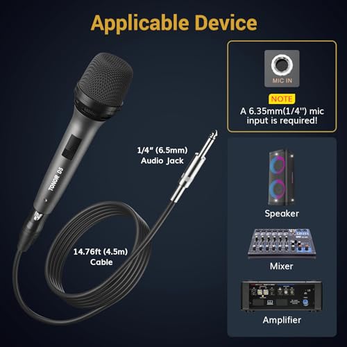 TONOR Professional Vocal Microphone for Singing, Dynamic Handheld Wired Karaoke Mic, Cardioid Studio Microfono with 450 cm/157inch XLR to 1/4" Cable, for Speakers/Mixer Machine/Amp/Speech/Karaoke, D5 - Image 5