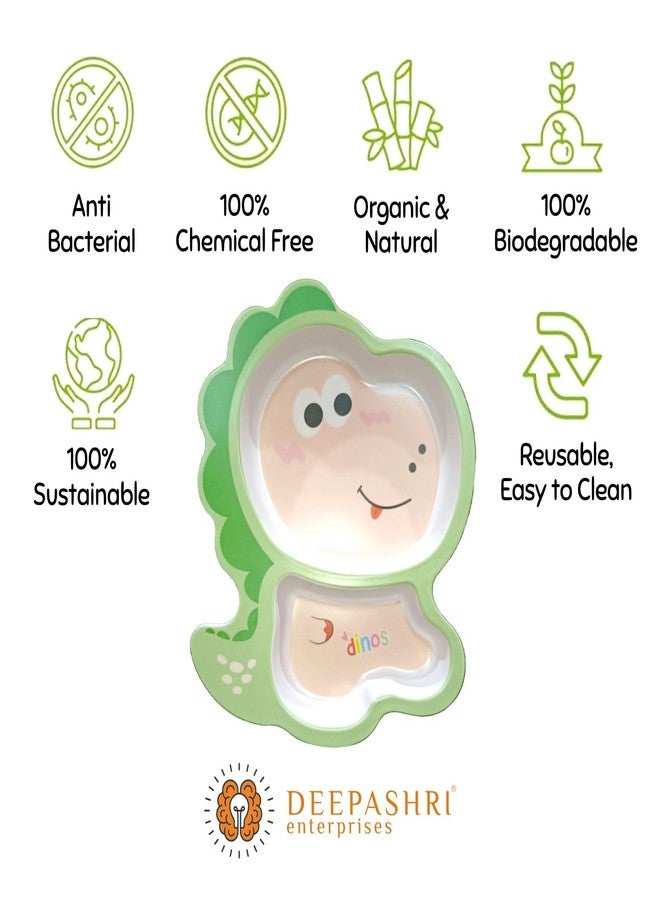 DEEPASHRI طقم عشاء ديباشري™ للأطفال على شكل ديناصور صغير مصنوع من ألياف الخيزران - طقم أدوات مائدة يتضمن طبقًا، وعاءً، كوبًا، شوكة، وملعقة/أدوات تغذية للأطفال الصغار والرضع، صديق للبيئة وقابل للتحلل الحيوي | طقم من 5 قطع - Image 3