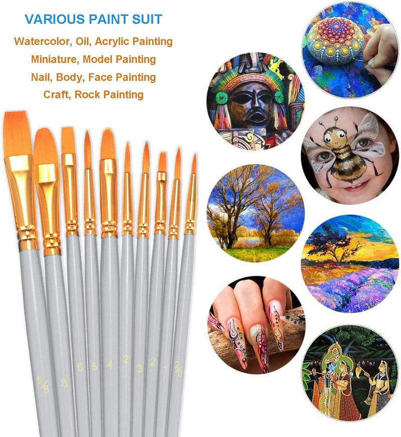 BOSOBO Paint Brushes Set, 2 Pack 20 Pcs Round Pointed Tip Paintbrushes Nylon Hair Artist Acrylic Paint Brushes for Acrylic Oil Watercolor, Face Nail Art, Miniature Detailing & Rock Painting, Silver - Image 3