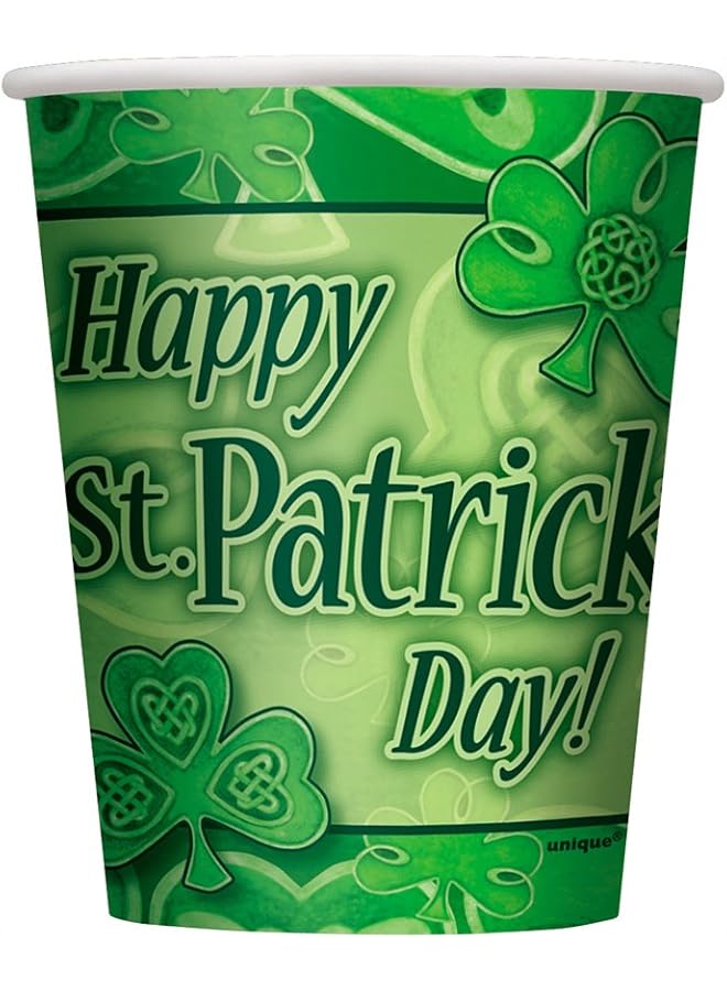 Unique St. Patricks Clover Cups, 8 Pieces, 9Oz, Multicolor