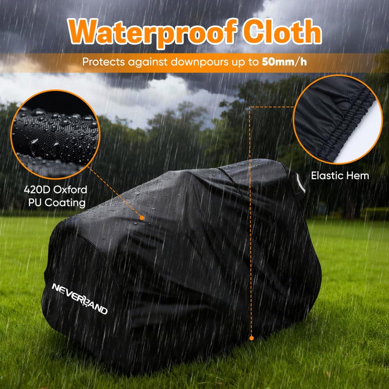 NEVERLAND Riding Lawn Mower Cover - Lawn Tractor Cover with Drawstring & Storage Bag, Fits Decks up to 54", 420D Polyester Oxford, Reflective Handles - Image 4