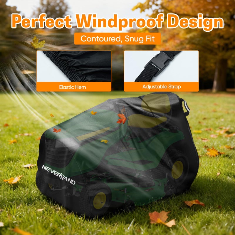 NEVERLAND Riding Lawn Mower Cover - Lawn Tractor Cover with Drawstring & Storage Bag, Fits Decks up to 54", 420D Polyester Oxford, Reflective Handles - Image 3