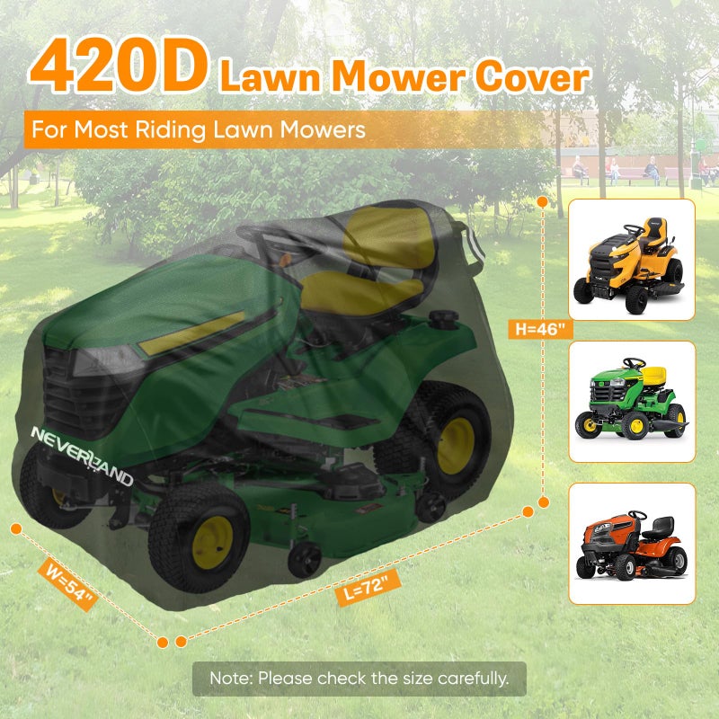 NEVERLAND Riding Lawn Mower Cover - Lawn Tractor Cover with Drawstring & Storage Bag, Fits Decks up to 54", 420D Polyester Oxford, Reflective Handles - Image 2