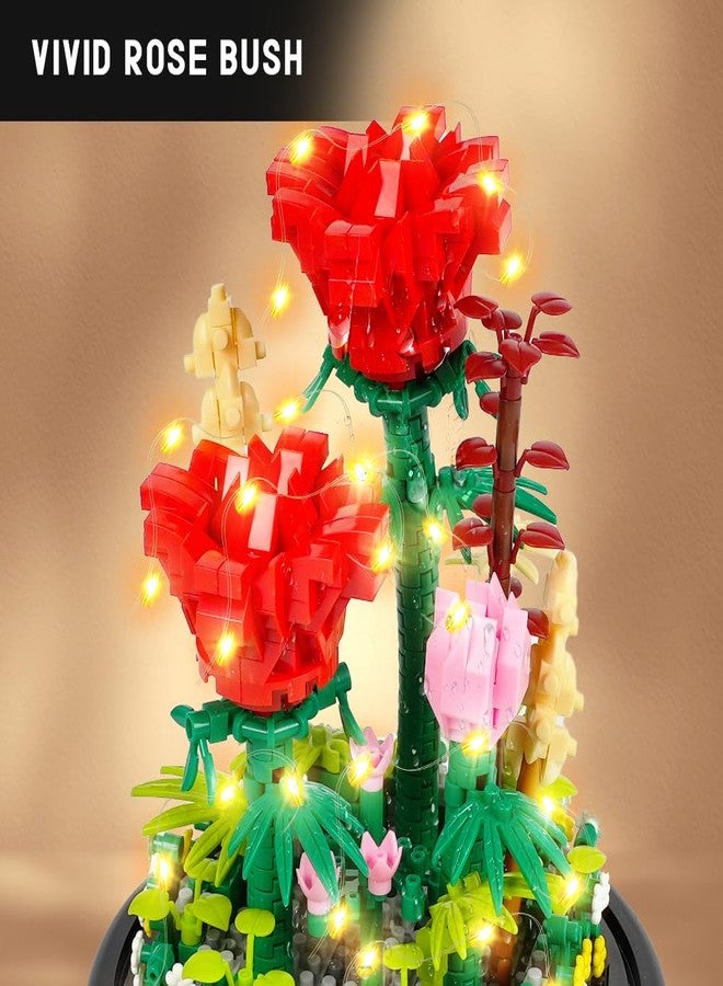 HOGOKIDS Flower Bouquet Building Kit with LED Lighting - 596 PCS Rose Sets with Cover Botanical Building Blocks | Birthday Mini Bricks Valentines Day Gift for Adult Girlfriend Wife (Red Roses) - Image 4