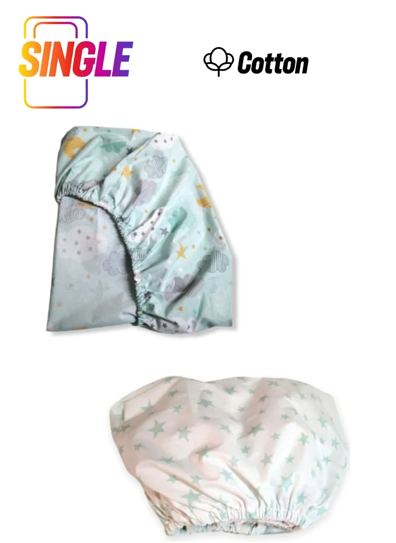 Bebek Özel Baby Special Cotton Baby and Kids Fitted Sheet Green Moon and Green Star 60X120 (2 Pieces)