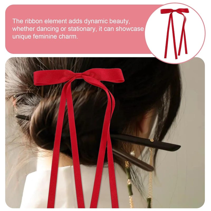 8pcs Ribbon Bow Hair Clips with Long Tassels, Duckbill Barrettes for Women Teens, Christmas Festival Hair Accessories - Image 3