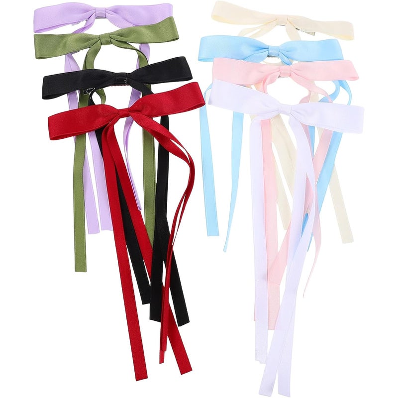 8pcs Ribbon Bow Hair Clips with Long Tassels, Duckbill Barrettes for Women Teens, Christmas Festival Hair Accessories - Image 1