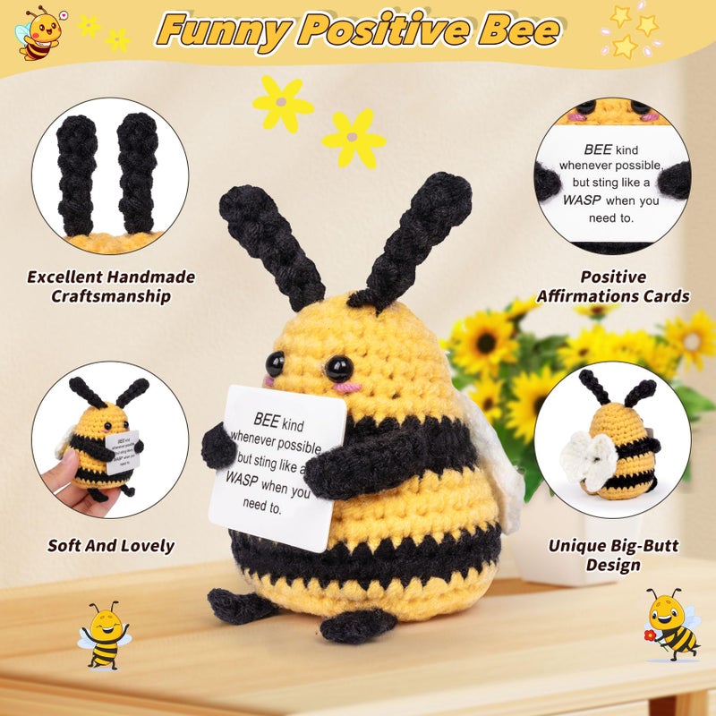 Maziky Funny Positive Bee Mini Crochet Bee with Positive Affirmations Cards for Inspirational Novelty Gifts and Party Decorations - Image 3
