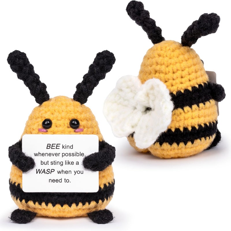 Maziky Funny Positive Bee Mini Crochet Bee with Positive Affirmations Cards for Inspirational Novelty Gifts and Party Decorations - Image 1