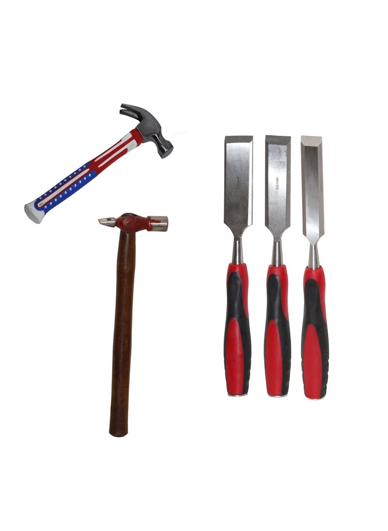 Digital Craft Digital Craft Hand Tools Kit For Home Use Chisel Kit for Woodworking Carving Size 25mm 32mm 38mmClaw Hammer200Grm Hammer  - Image 1