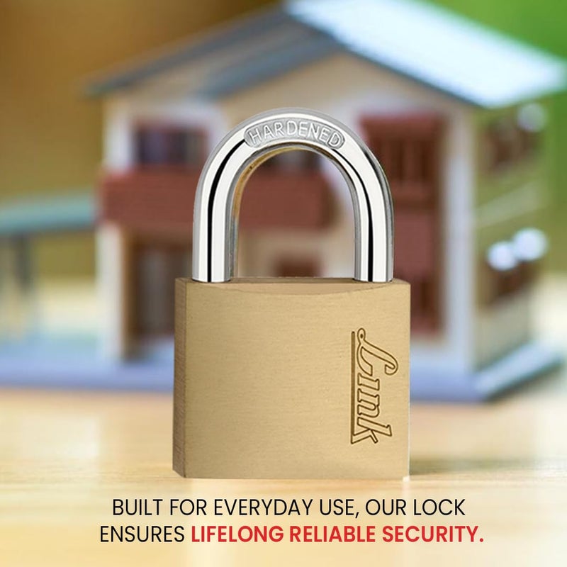 Link قفل برونزي جديد بقطر 40 مم مع حلقة مقواة و 3 مفاتيح برونزية | قفل ثقيل للاستخدام المنزلي والمكتبي والأمتعة | مقاوم للصدأ، ضمان 15 سنة | استخدام آمن داخليًا وخارجيًا - Image 2
