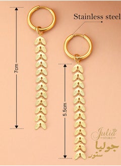 Julia Store 18K Gold Plated Stainless Steel Hanging Drop Earrings with Floating Feathers Dangling Wheat Leaves tassels Dainty Hoop Earrings For Women Girl Gift  - Image 2