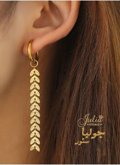 Julia Store 18K Gold Plated Stainless Steel Hanging Drop Earrings with Floating Feathers Dangling Wheat Leaves tassels Dainty Hoop Earrings For Women Girl Gift  - Image 3