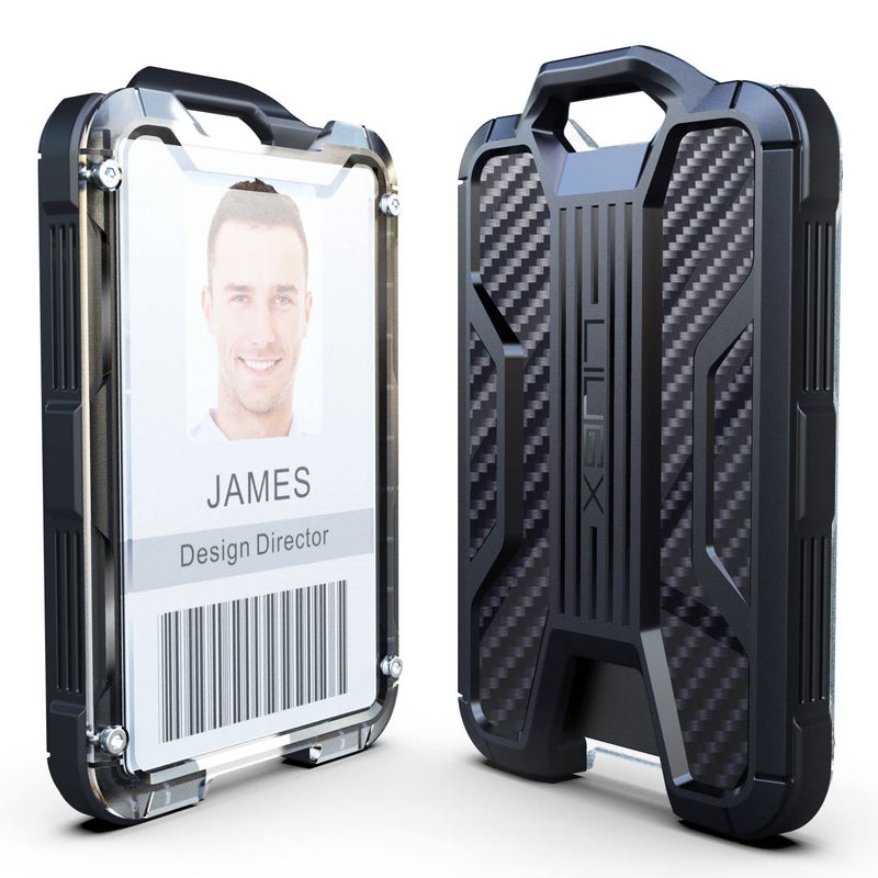 LIUGX Retractable Badge Holders, Heavy Duty Carabiner Keychain,Durable ID Card Holder (Holds 4 Cards), Carbon Fiber-Texture, with 31.5â€Badge Reel Key Chain, 10,000+ Rebound, Silver-Black - Image 2