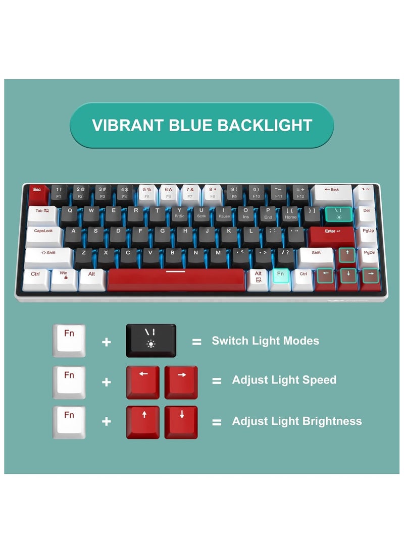 MageGee - MageGee 60% Mechanical Gaming Keyboard, 68 Keys Hot-Swappable Compact Blue LED Backlit Gaming Keyboard, SKY68 Wired Ergonomic Mini Office Keyboard for Windows PC Gamer (Red Switch, White & Black) - Image 1