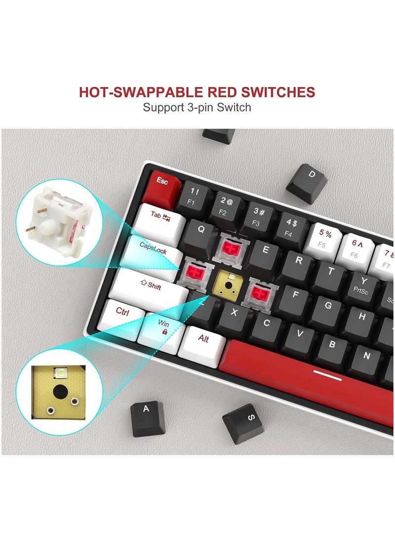 MageGee - MageGee 60% Mechanical Gaming Keyboard, 68 Keys Hot-Swappable Compact Blue LED Backlit Gaming Keyboard, SKY68 Wired Ergonomic Mini Office Keyboard for Windows PC Gamer (Red Switch, White & Black) - Image 1