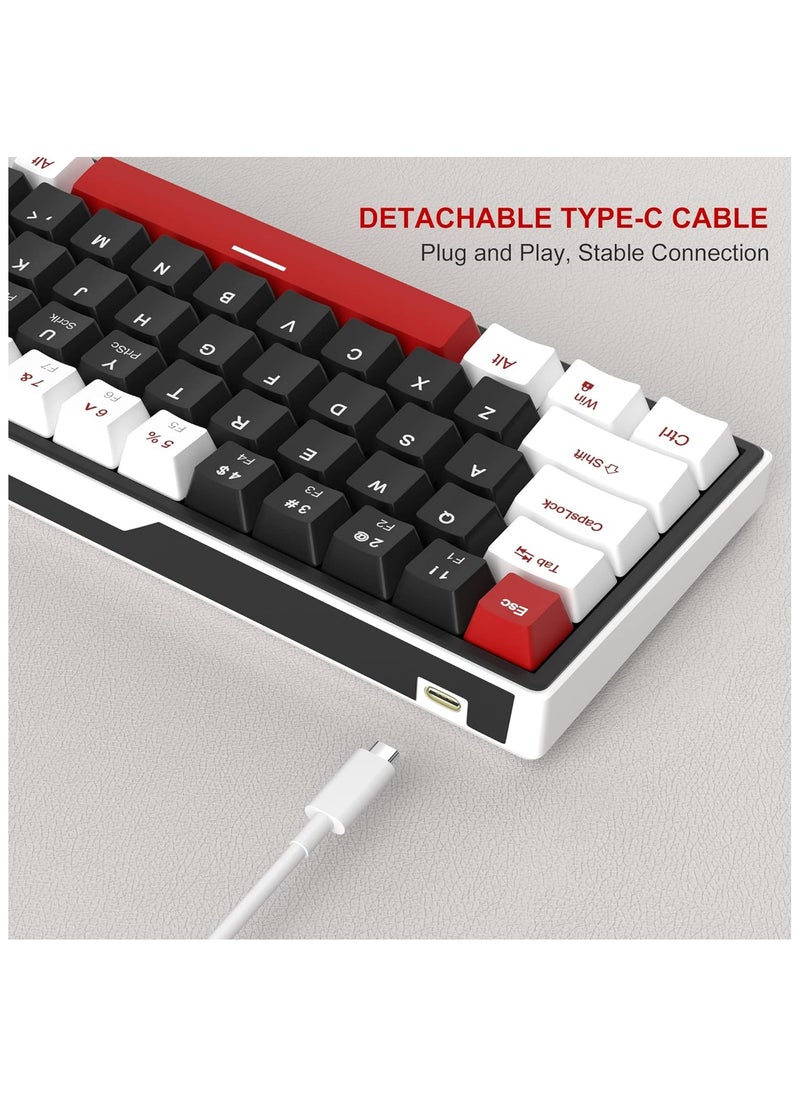 MageGee - MageGee 60% Mechanical Gaming Keyboard, 68 Keys Hot-Swappable Compact Blue LED Backlit Gaming Keyboard, SKY68 Wired Ergonomic Mini Office Keyboard for Windows PC Gamer (Red Switch, White & Black) - Image 1