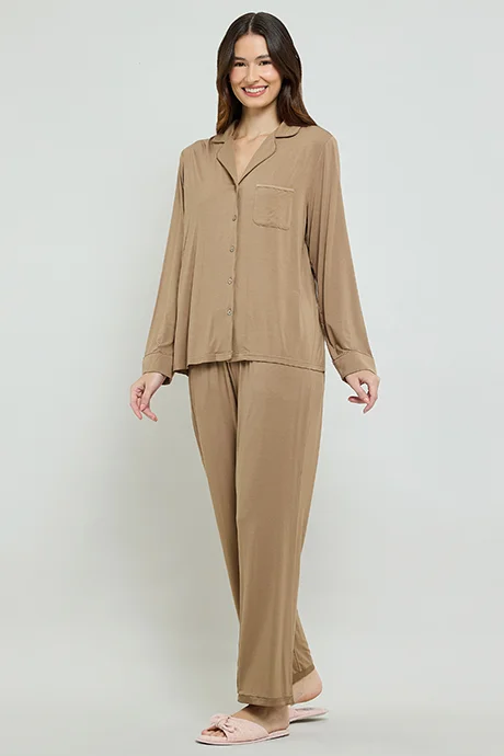 أر أند بي Solid Lapel Collar Pyjama Set