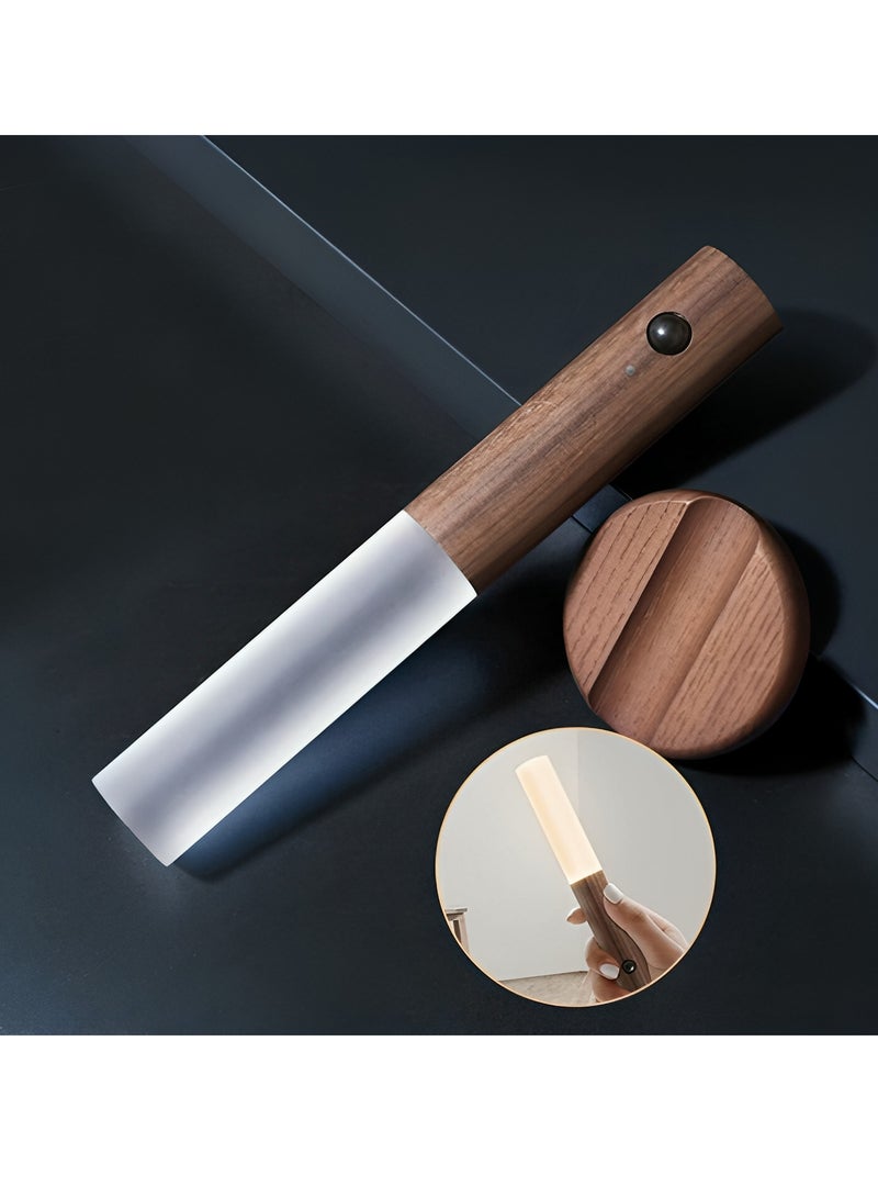 1pc Motion Sensor Night Light Smart LED Light Sensing Distance 4M Hand-held Portable Stick Anywhere for Bedroom Stairway Children Room (Wood) - Image 1