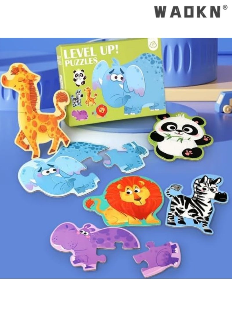 WAOKN Puzzles 6-in-1, Puzzle for 3-5 Years Old Kids, Travel Toy, Beginner Floor Puzzle, Large Size Shaped, Preschool Educational Toys (Animals) - Image 3