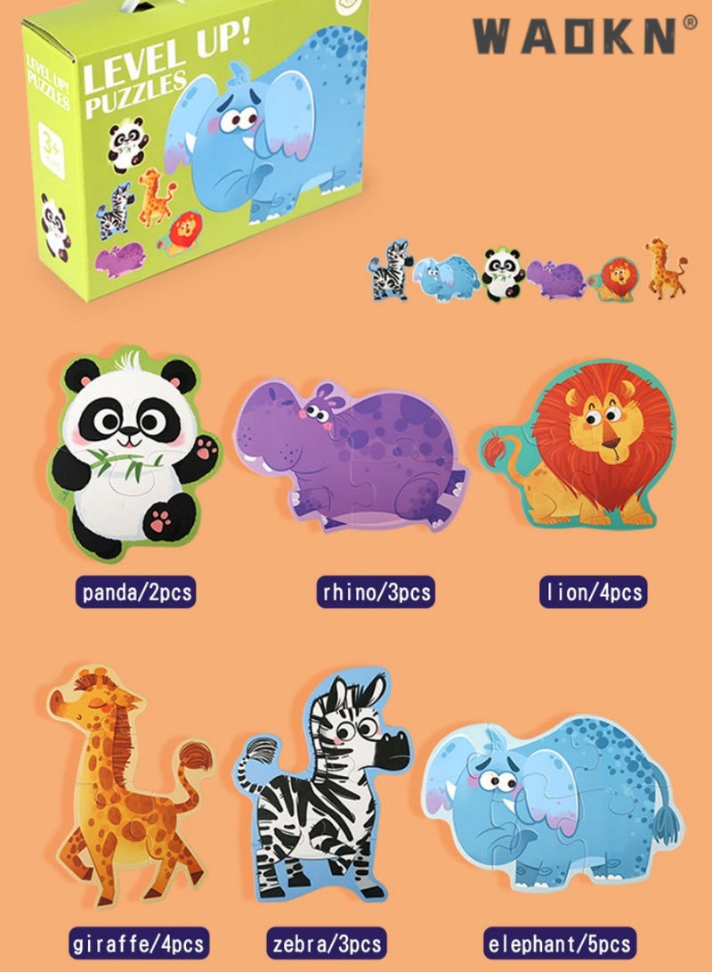 WAOKN Puzzles 6-in-1, Puzzle for 3-5 Years Old Kids, Travel Toy, Beginner Floor Puzzle, Large Size Shaped, Preschool Educational Toys (Animals) - Image 2