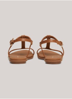 TOMMY HILFIGER Women's Leather Enamel Flag Flat Sandals -  Leather upper, Brown  - Image 2