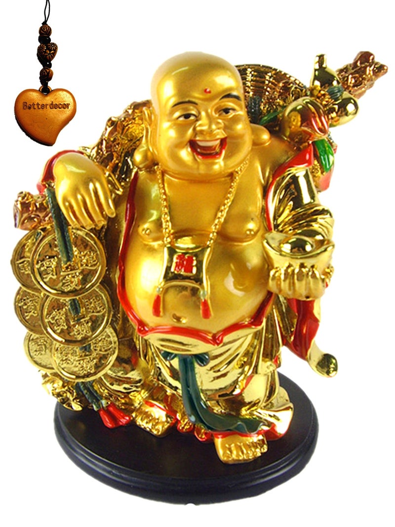 Betterdecor Betterdecor Feng Shui Golden Laughing Happy Buddha Holding Ingot Statue Decoration Charm 