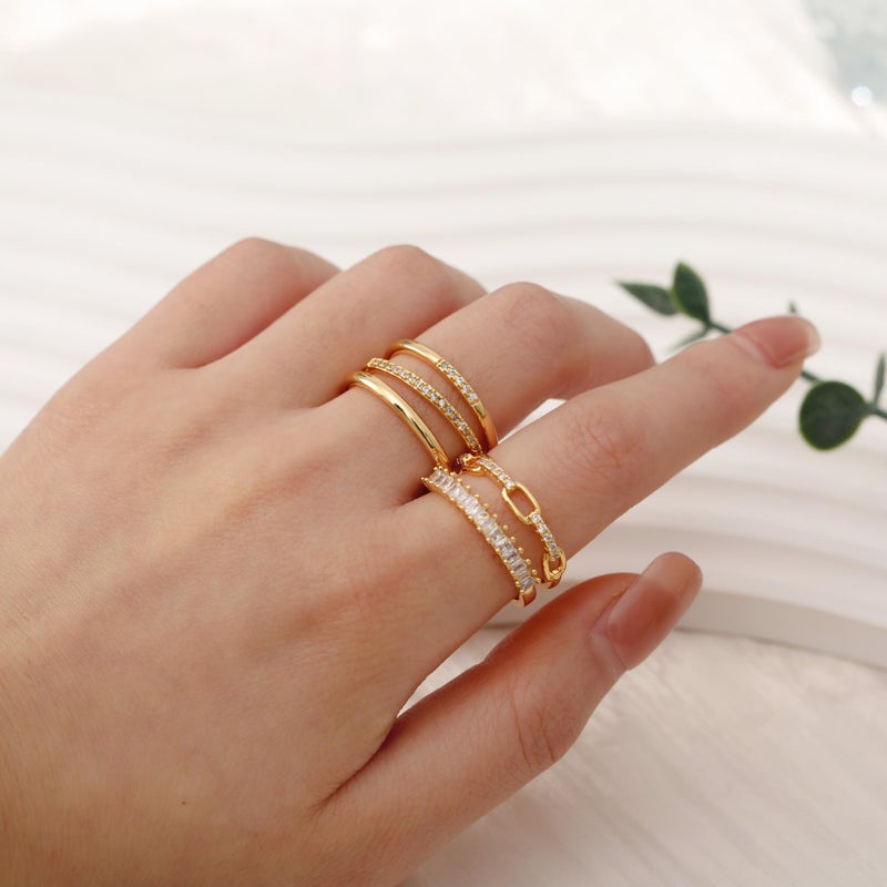 Honsny Stackable Gold Rings for Women Set Dainty 18K Gold Plated Cubic Zirconia Thumb Rings Thin Eternity Engagement Rings - Image 3