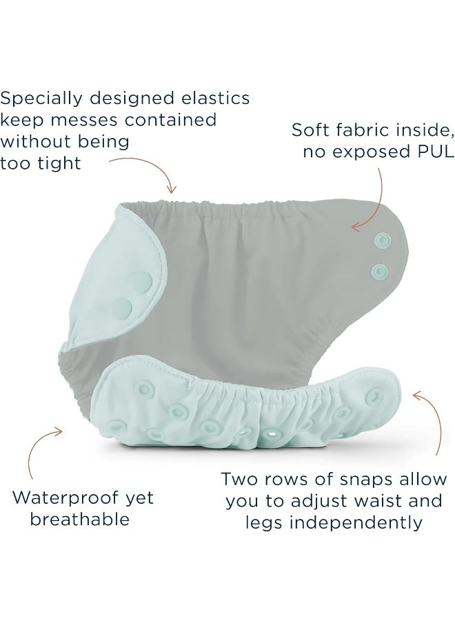 Esembly Esembly Cloth Diaper Bundle Set, 3 Organic Absorbent Inners and 1 Waterproof Diaper Cover, Blowout-Proof Reusable Washable Diapers with Snap Closure, Size 2 (18-35lbs), Mist  - Image 4