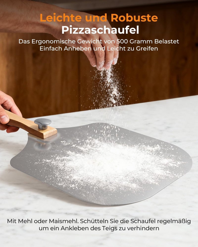 Mooues Aluminum Pizza Peel, 12 x 14 Inch Pizza Paddle with Pizza Cutter, Foldable Wooden Handle Pizza Shovel, Pizza Oven Accessories Set for Dough, Bread, Cakes, Professional Gift for Family, Chef - Image 3