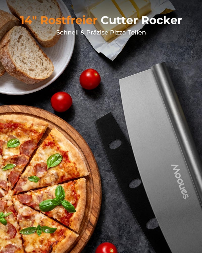 Mooues Aluminum Pizza Peel, 12 x 14 Inch Pizza Paddle with Pizza Cutter, Foldable Wooden Handle Pizza Shovel, Pizza Oven Accessories Set for Dough, Bread, Cakes, Professional Gift for Family, Chef - Image 4
